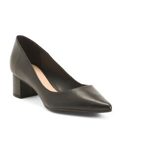 AREZZO Black Made In Brazil Leather Mariah Mid Block Pumps